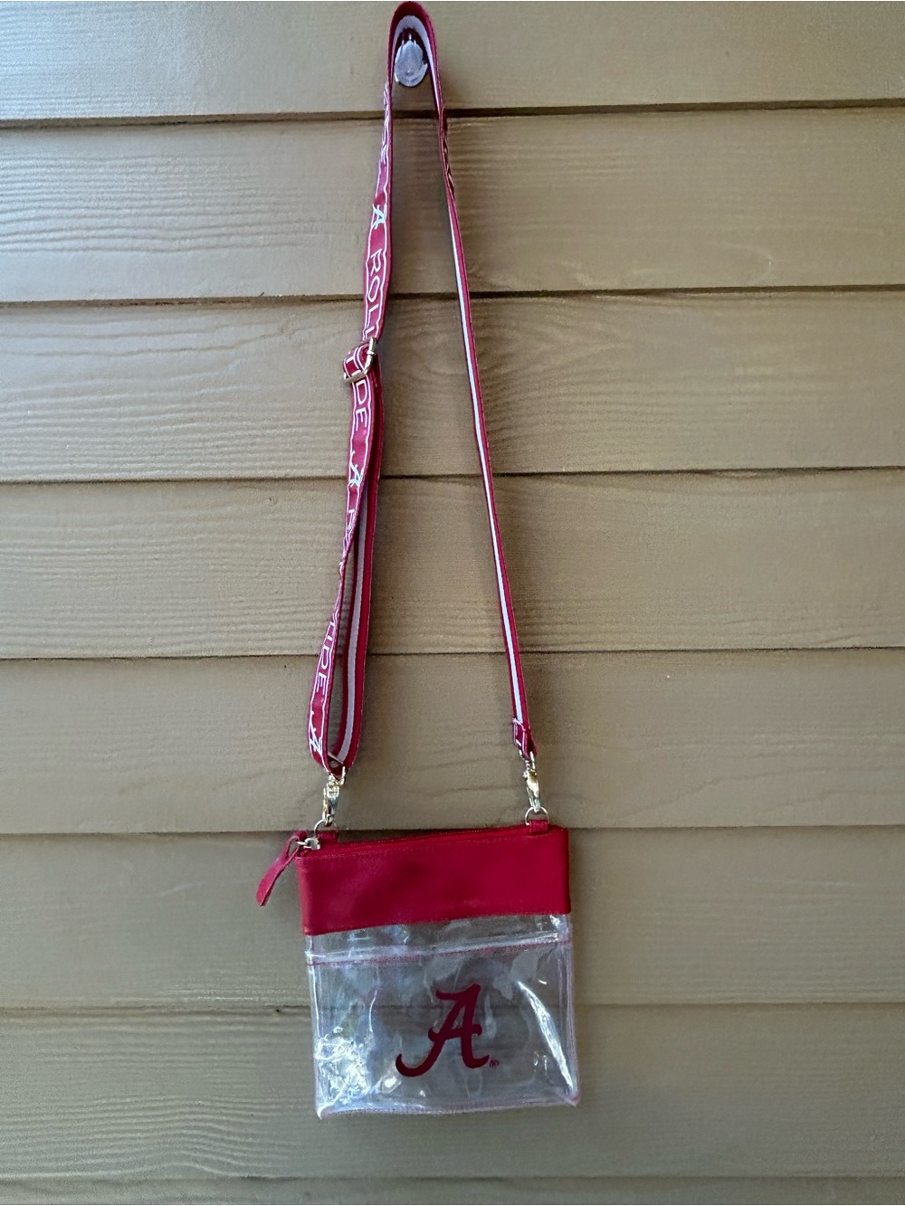 Alabama Crimson Tide Clear Purse with Logo Strap.